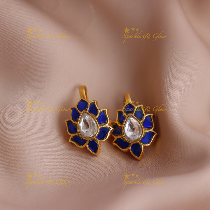 Statement Jadau Lotus Meenakari Bugadi Earrings with Kundan Center