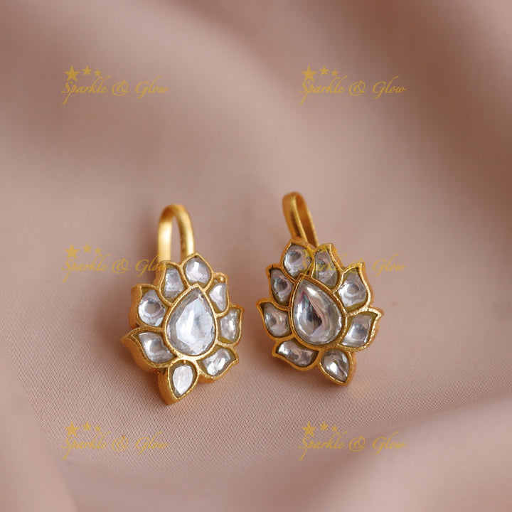 Statement Jadau Lotus Meenakari Bugadi Earrings with Kundan Center