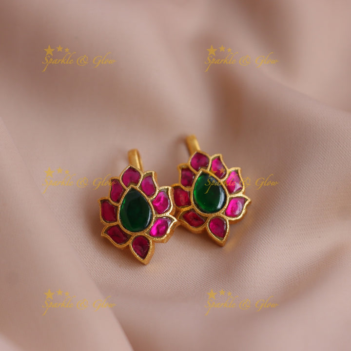 Statement Jadau Lotus Meenakari Bugadi Earrings with Kundan Center