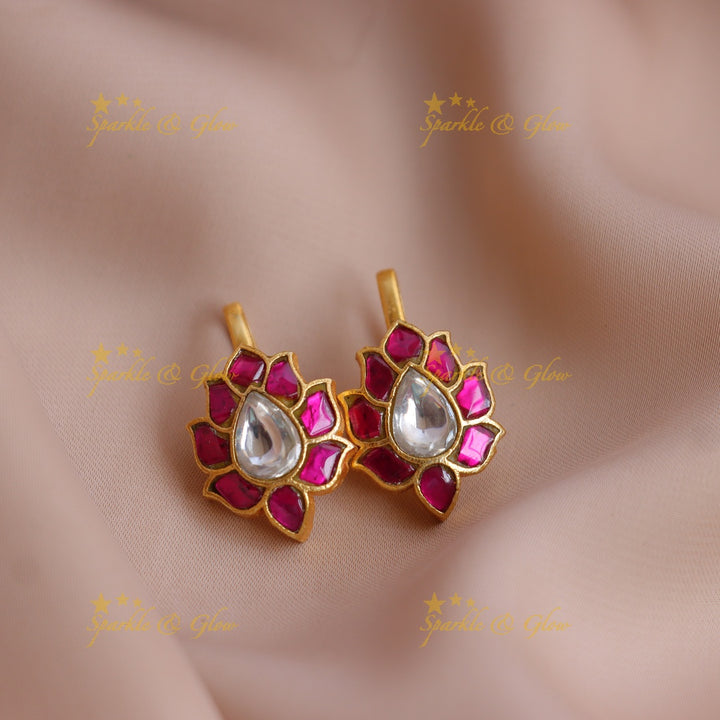 Statement Jadau Lotus Meenakari Bugadi Earrings with Kundan Center