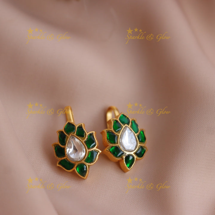 Statement Jadau Lotus Meenakari Bugadi Earrings with Kundan Center