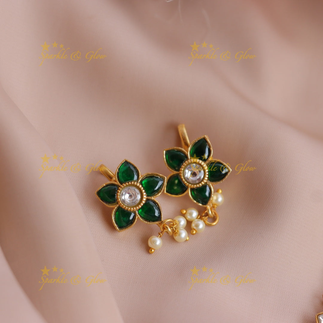 Elegant Jadau Floral Meenakari Bugadi Earrings with Kundan and Pearl Drops