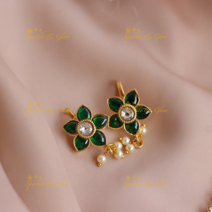 Elegant Jadau Floral Meenakari Bugadi Earrings with Kundan and Pearl Drops
