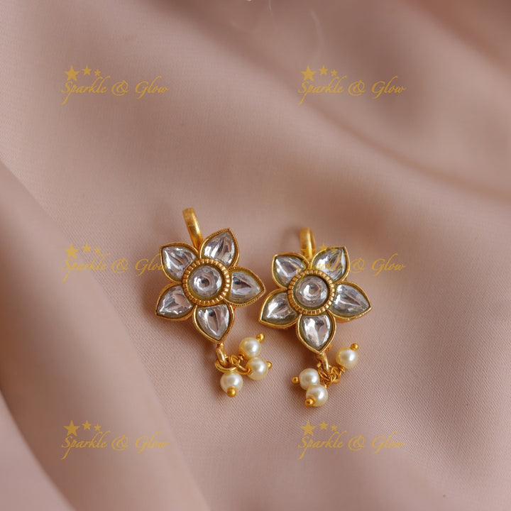 Elegant Jadau Floral Meenakari Bugadi Earrings with Kundan and Pearl Drops