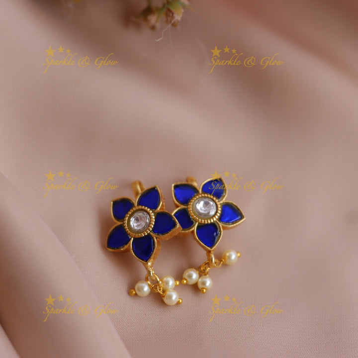 Elegant Jadau Floral Meenakari Bugadi Earrings with Kundan and Pearl Drops