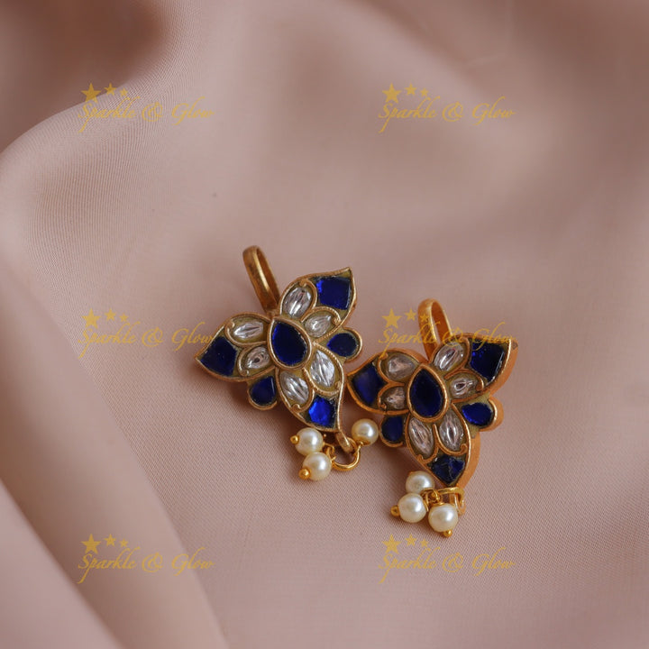 Statement Leaf Motif Jadau Kundan Bugadi Earrings with Pearl Drops