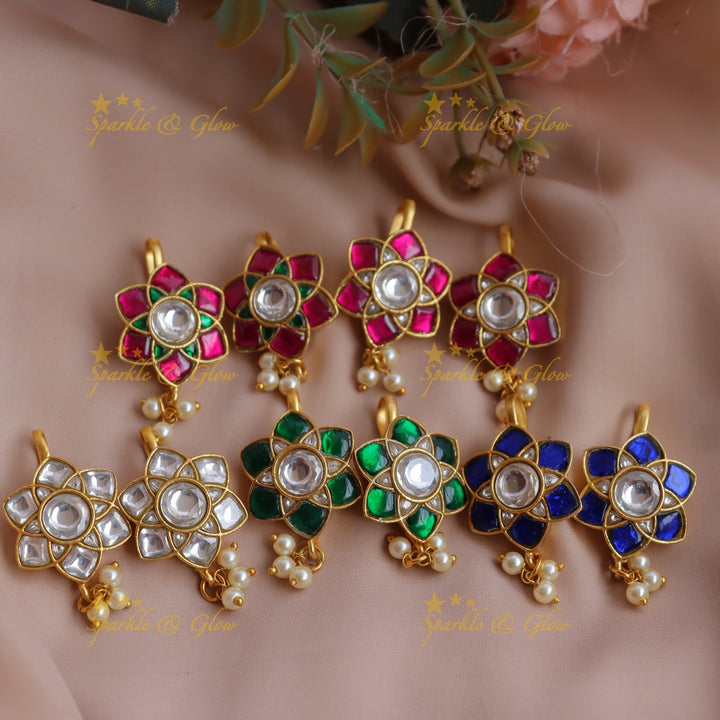 Statement Jadau Kundan Floral Bugadi Earrings with Pearl Drops