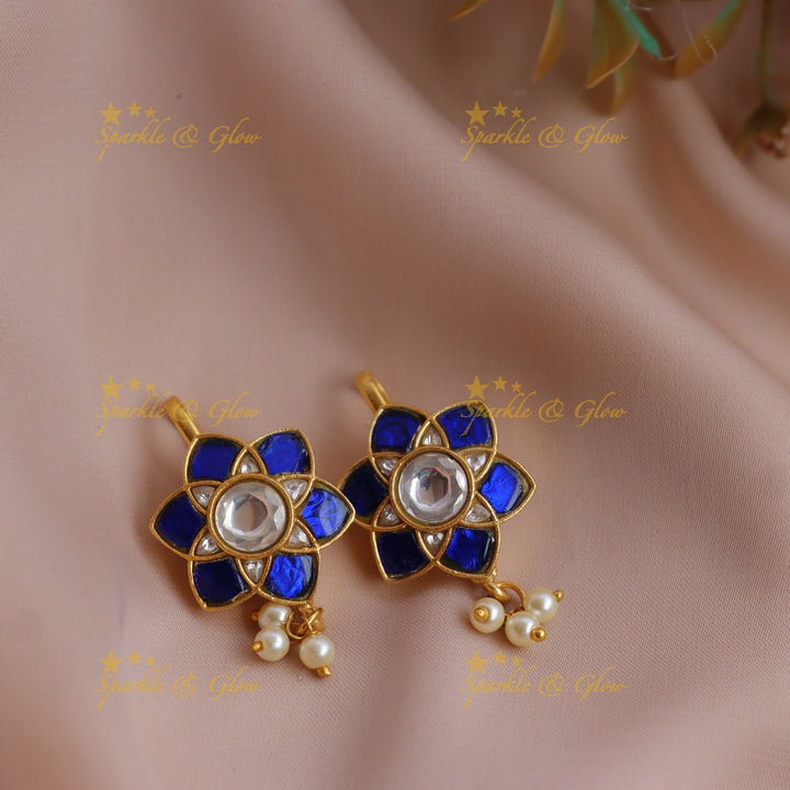 Statement Jadau Kundan Floral Bugadi Earrings with Pearl Drops