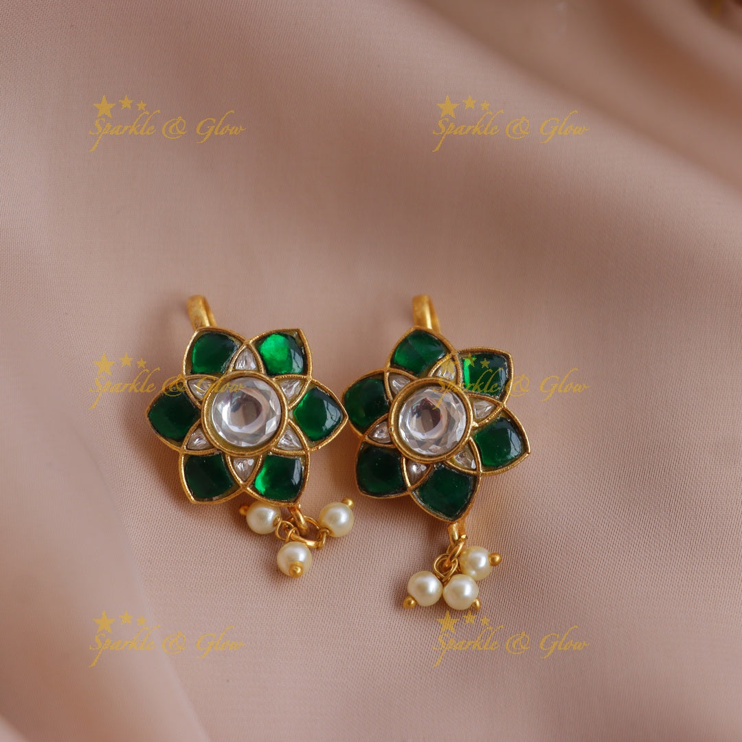 Statement Jadau Kundan Floral Bugadi Earrings with Pearl Drops