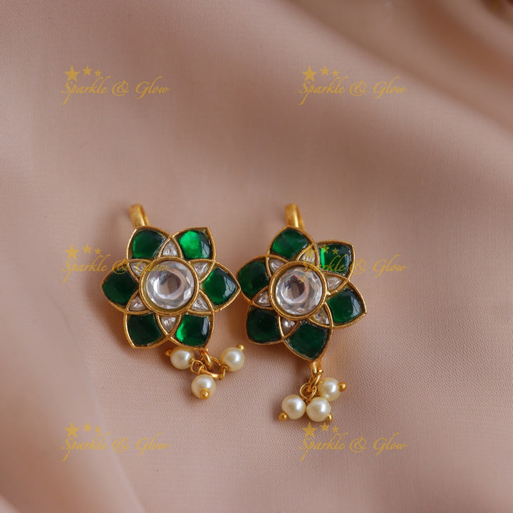 Statement Jadau Kundan Floral Bugadi Earrings with Pearl Drops
