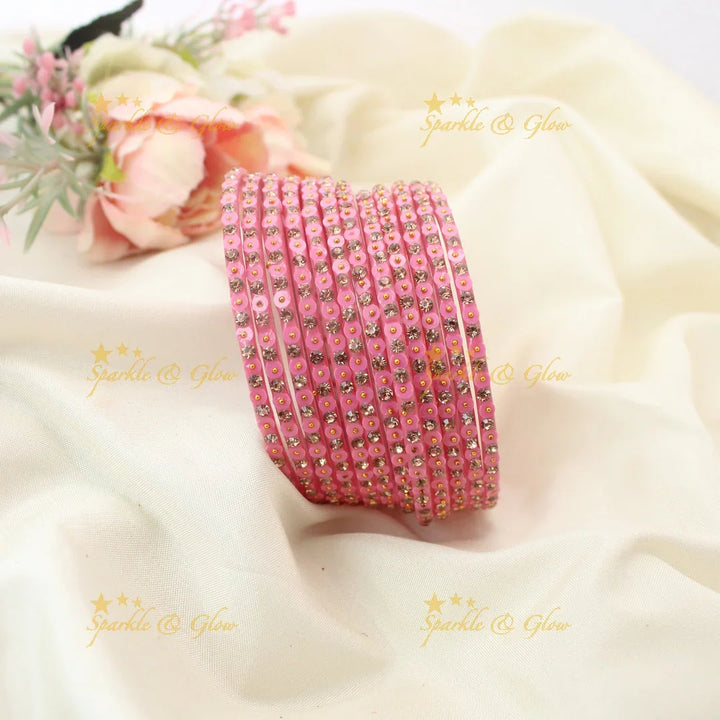 Glitter Stone Glass Bangles Set – Sparkling Touch
