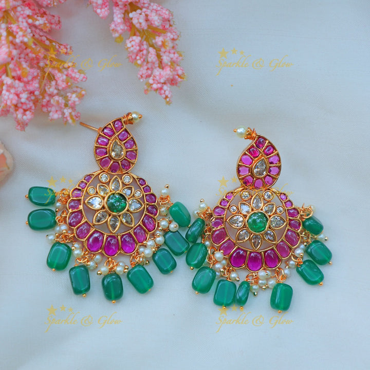 Statement Kemp Mango Floral Short necklace with Green Beads and Pink Accents