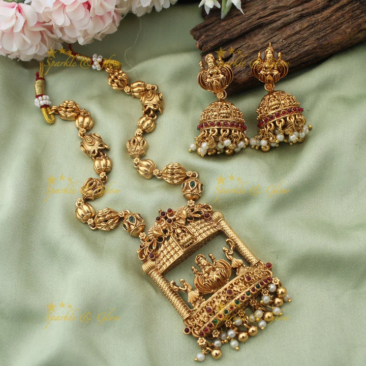 Ram Darbar Antique Gold Necklace & Jhumka Set