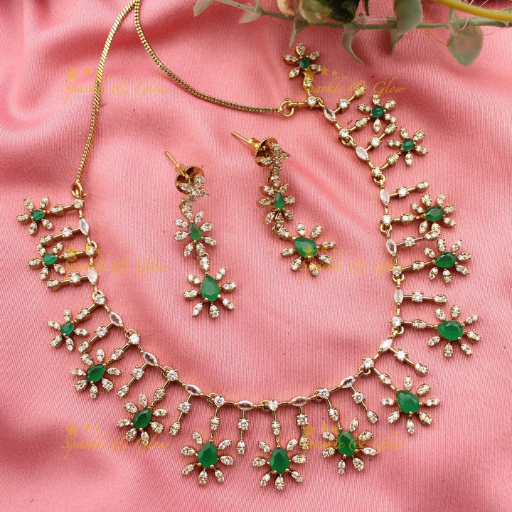American Diamond Star Floral Necklace