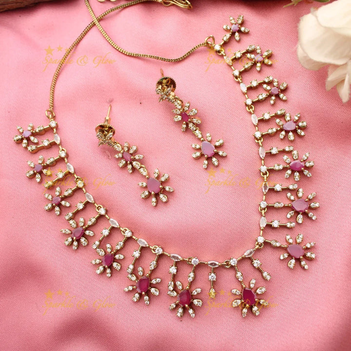 American Diamond Star Floral Necklace