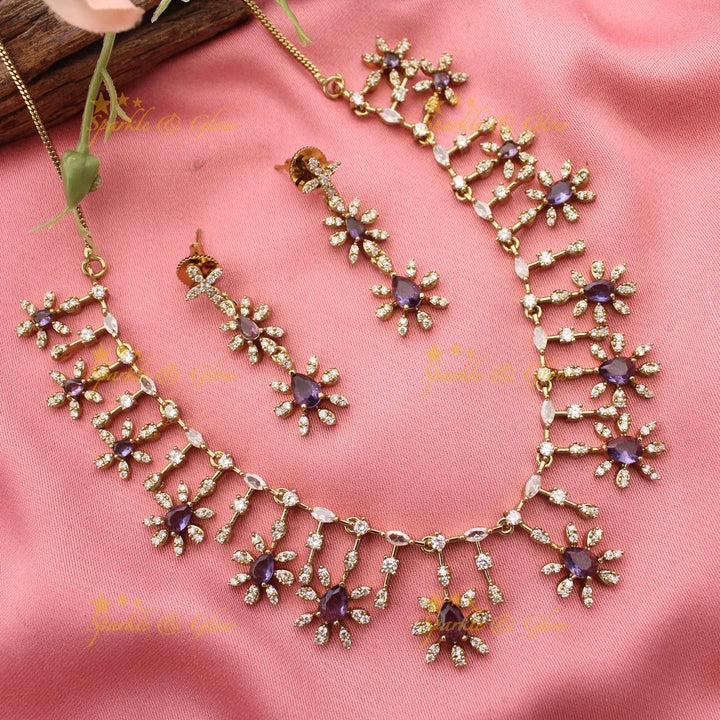American Diamond Star Floral Necklace