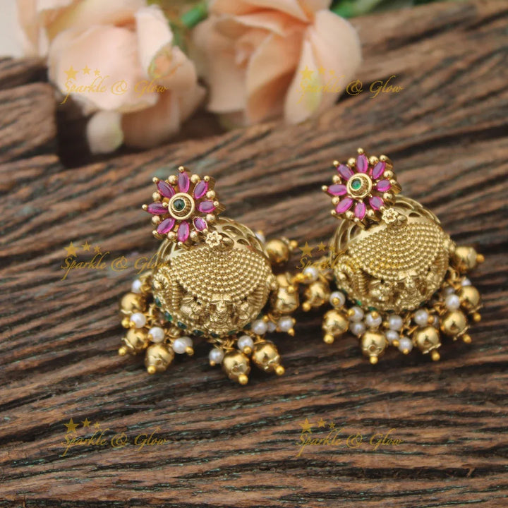 Grand Idol Lakshmi Elephant pendant carved Peacock Floral Short necklace