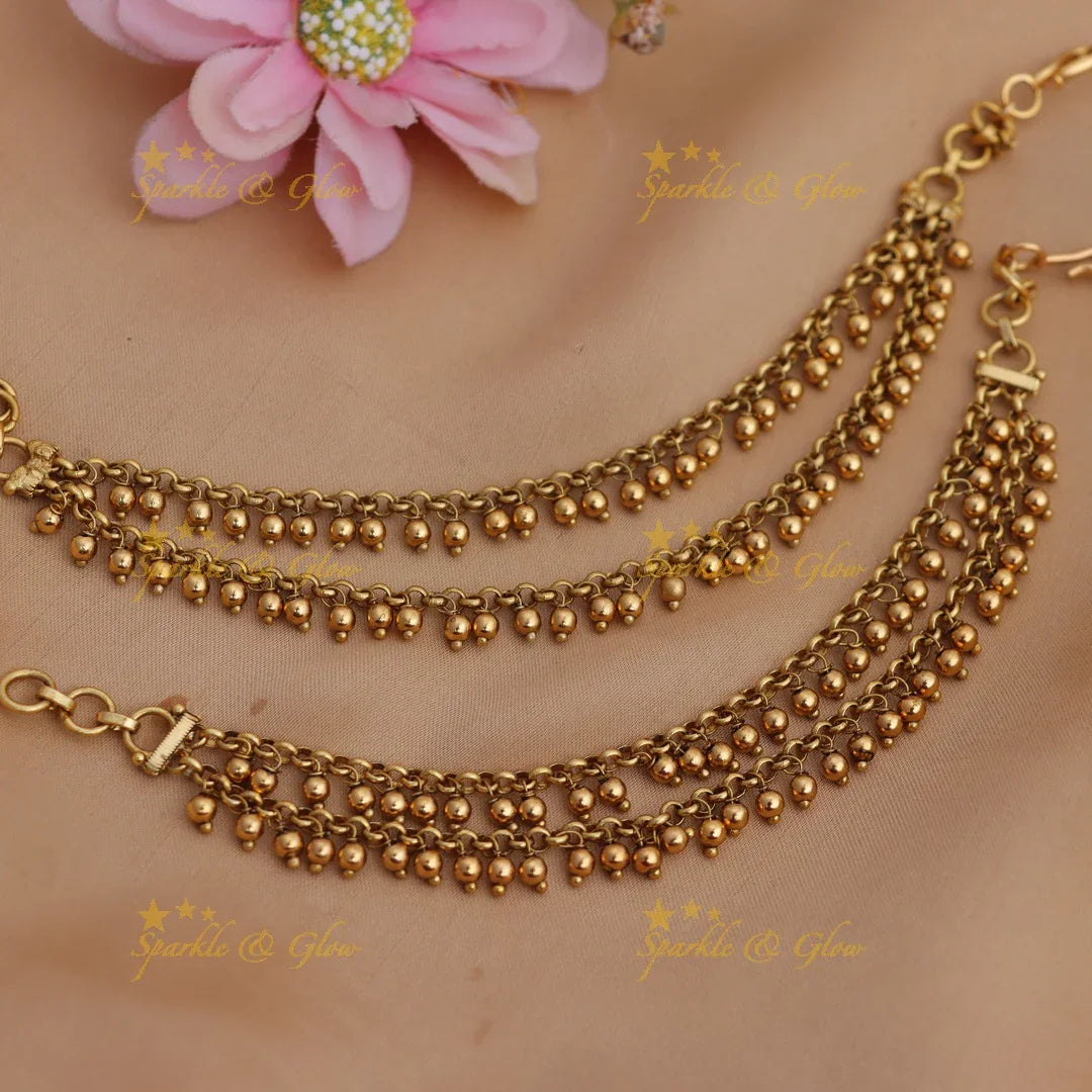Antique Gold-Like Double-Layer Ball Ear Chain