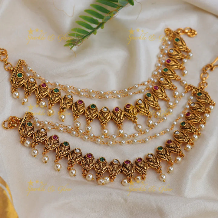 Pearl & Stone Earchain - Intricate Non-Idol Design