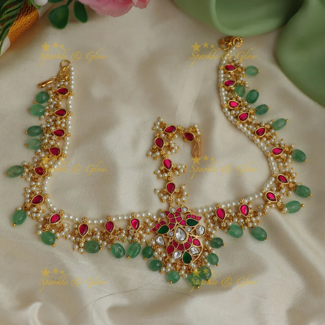 Dual-Tone Peacock Floral Kundan Bridal Maang Tikka