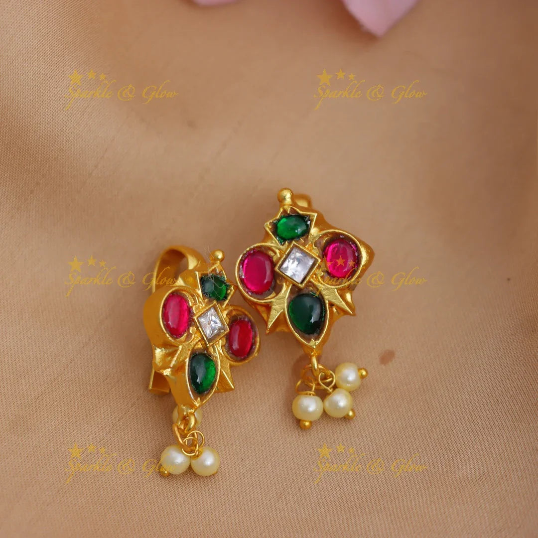 Gracious Jadau Kundan Multicolor Stone Bugadi Earrings with Pearl Drops - Sparkle and Glow