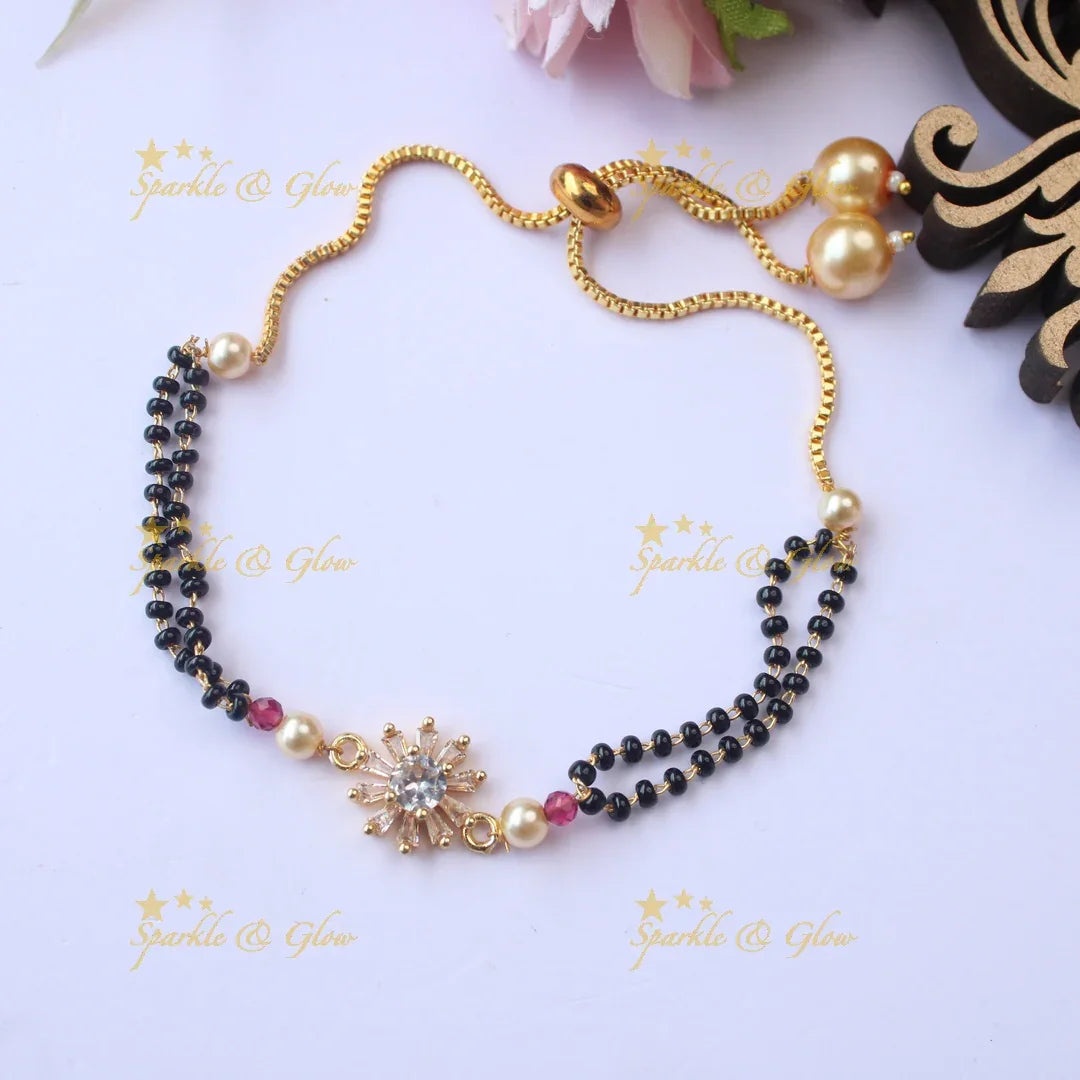 Mangalsutra Bracelet with Sunburst CZ Centerpiece