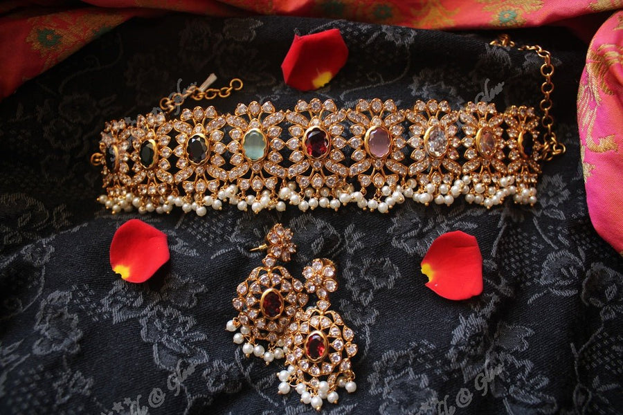 Navarathna AD Gutta pusalu choker - Sparkle and Glow - Back Thread - 