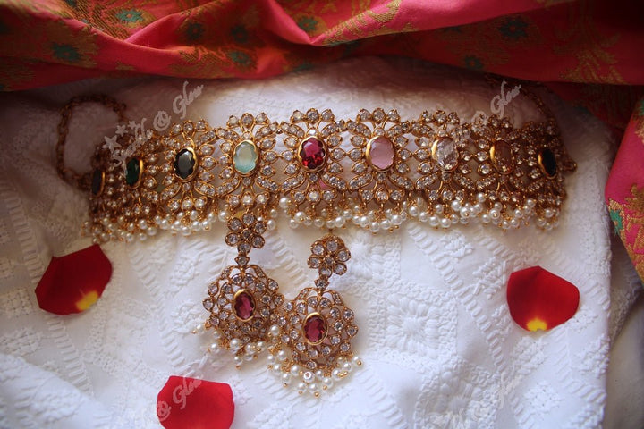 Navarathna AD Gutta pusalu choker - Sparkle and Glow - Back Thread - 