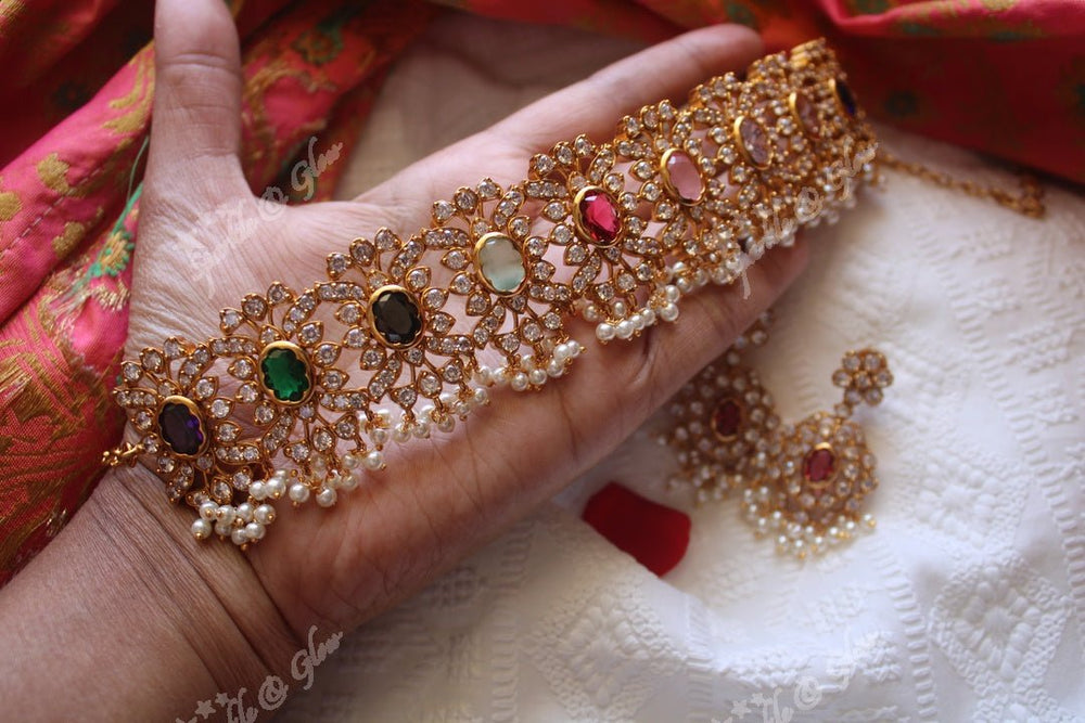 Navarathna AD Gutta pusalu choker - Sparkle and Glow - Back Thread - 