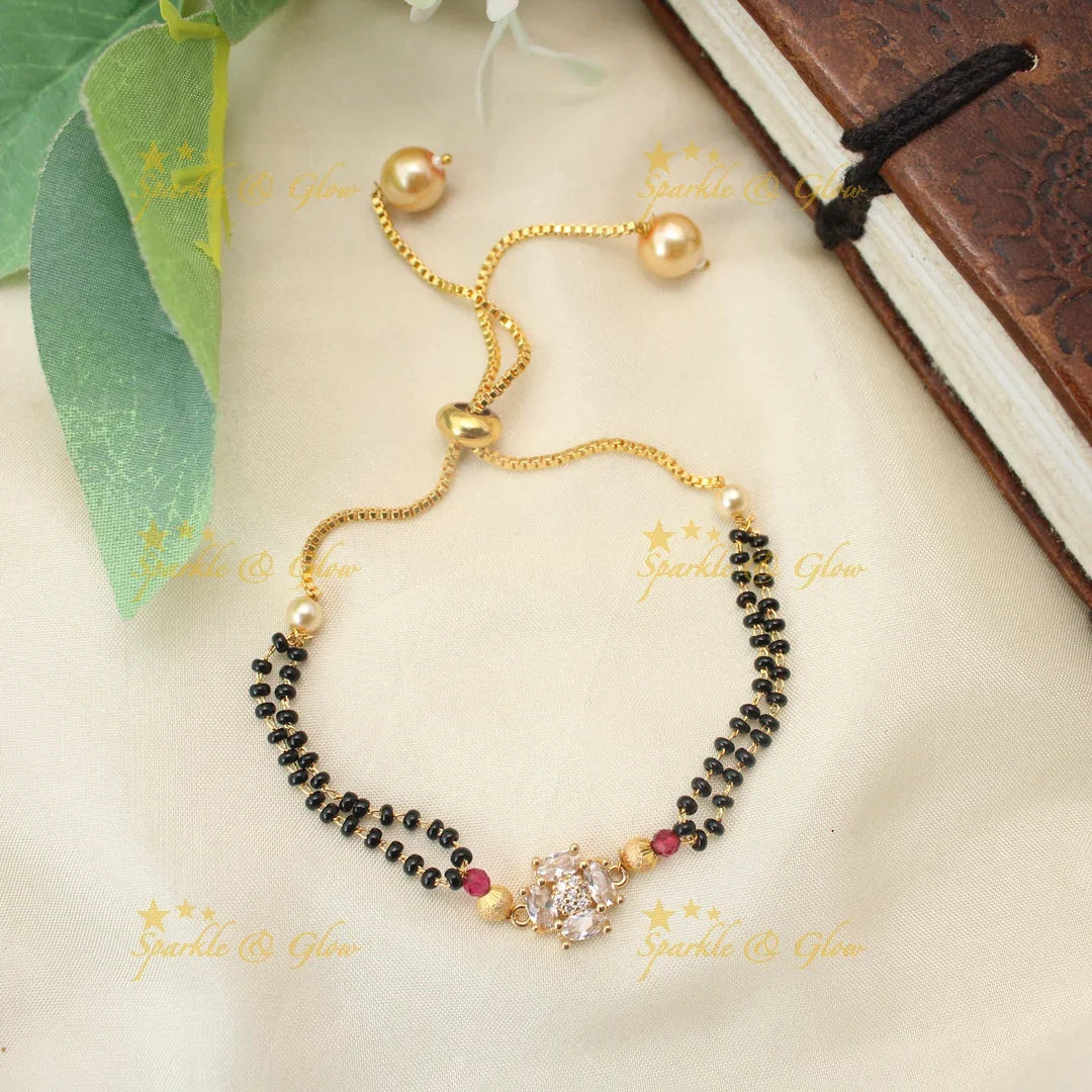 Sparkling Adjustable Mangalsutra Bracelet with Floral CZ Centerpiece