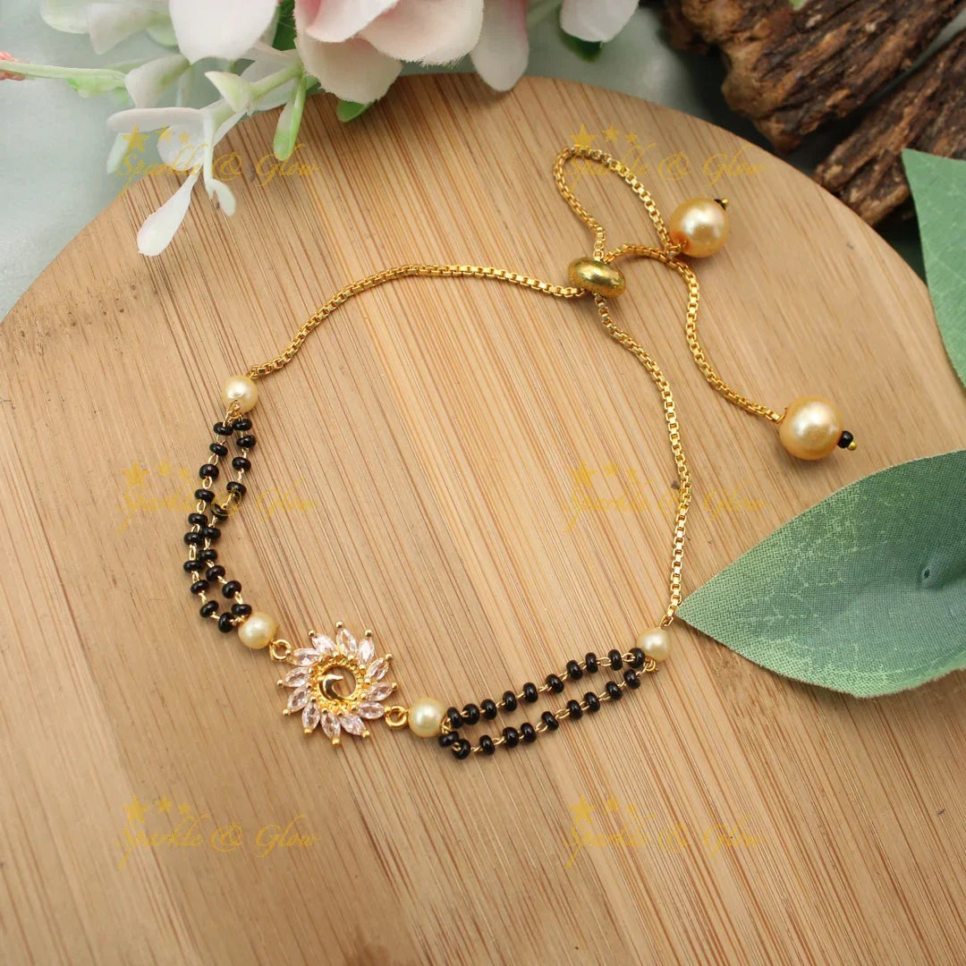 Stunning Adjustable Mangalsutra Bracelet with Sunflower CZ Charm