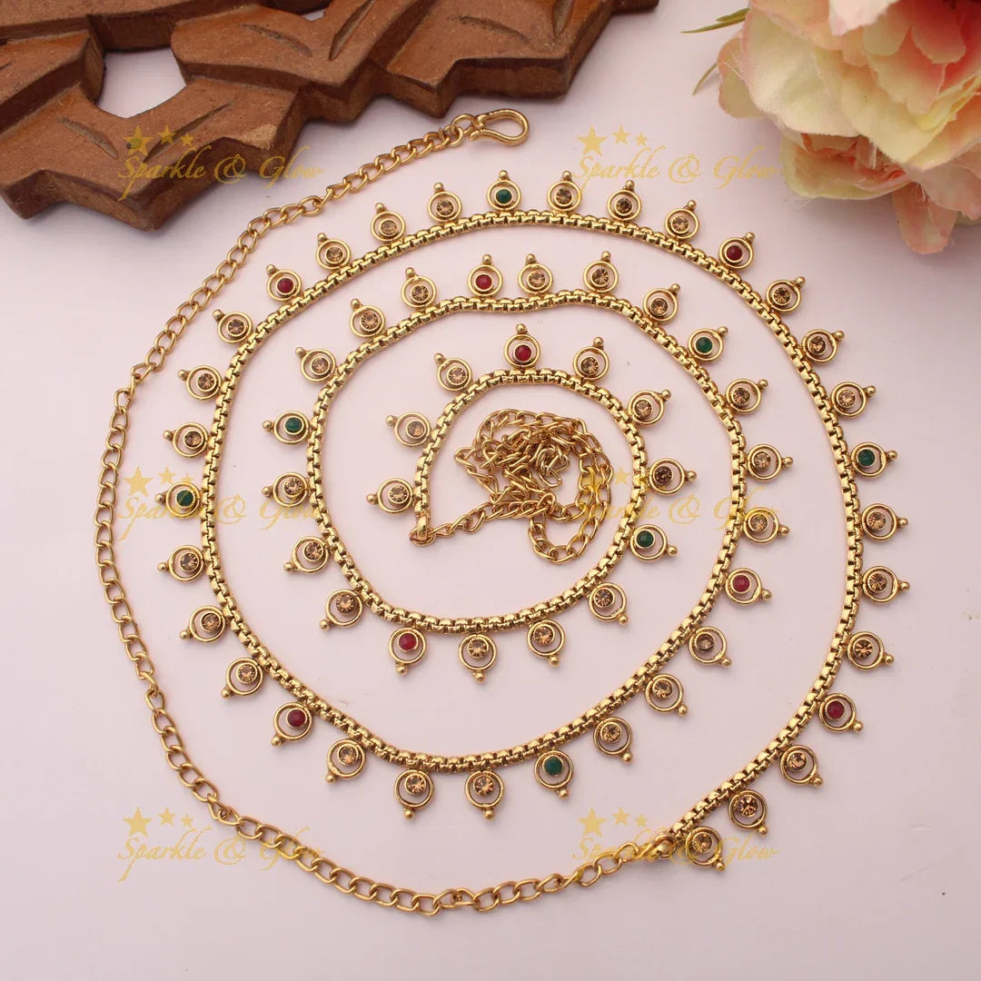 Traditional Thin Hipchain with Spiral Dangling Motifs
