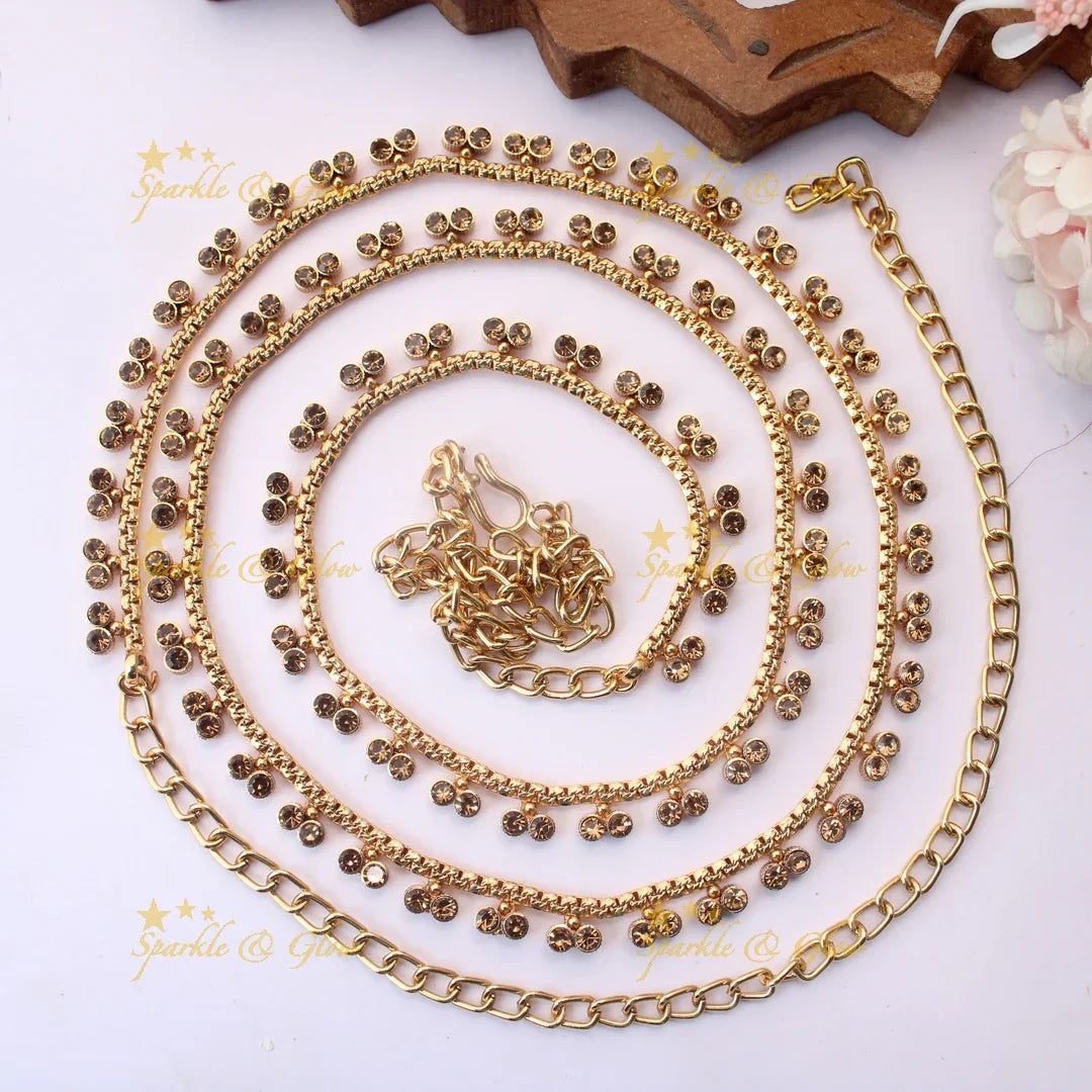 Traditional Thin Hipchain with Multicolor Stone Danglers
