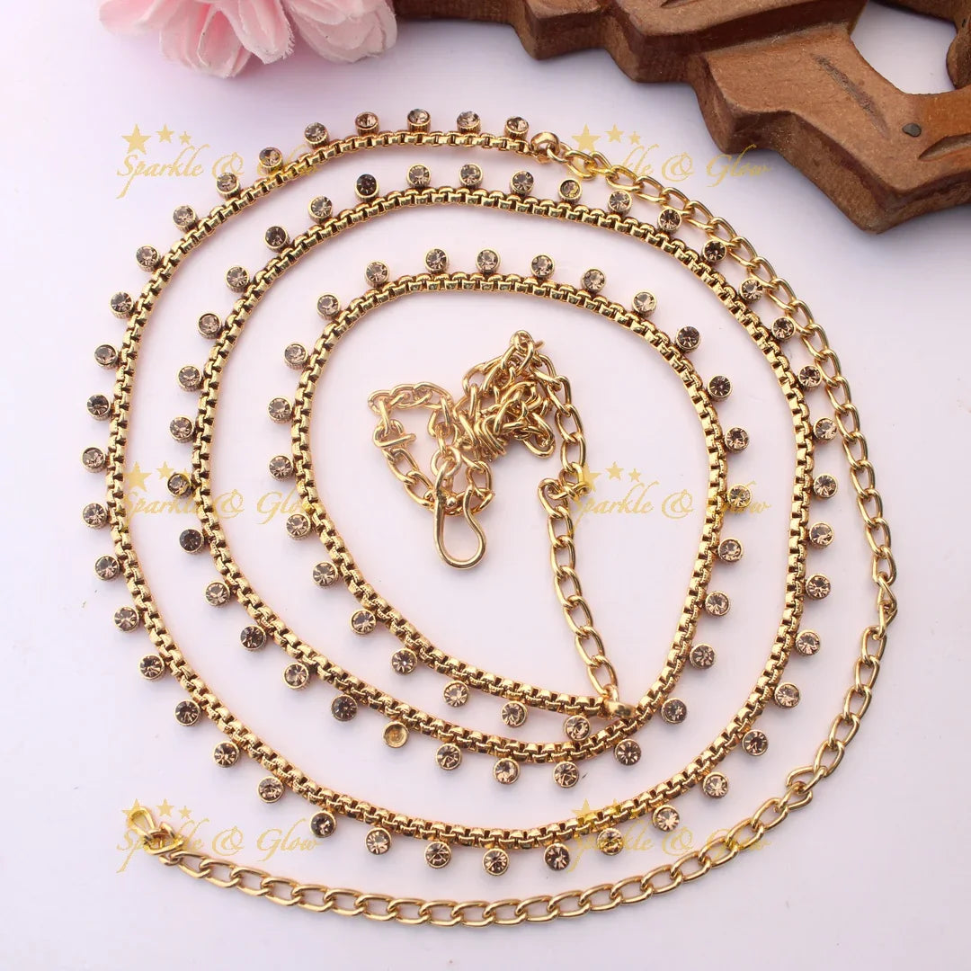 Traditional Thin Hipchain with Sparkling Round Stone Danglers