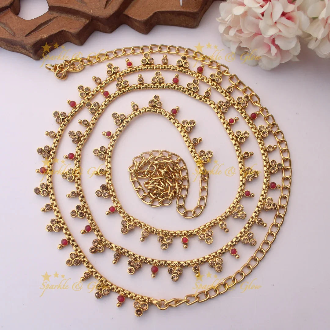 Traditional Thin Hipchain with Cluster Stone Danglers