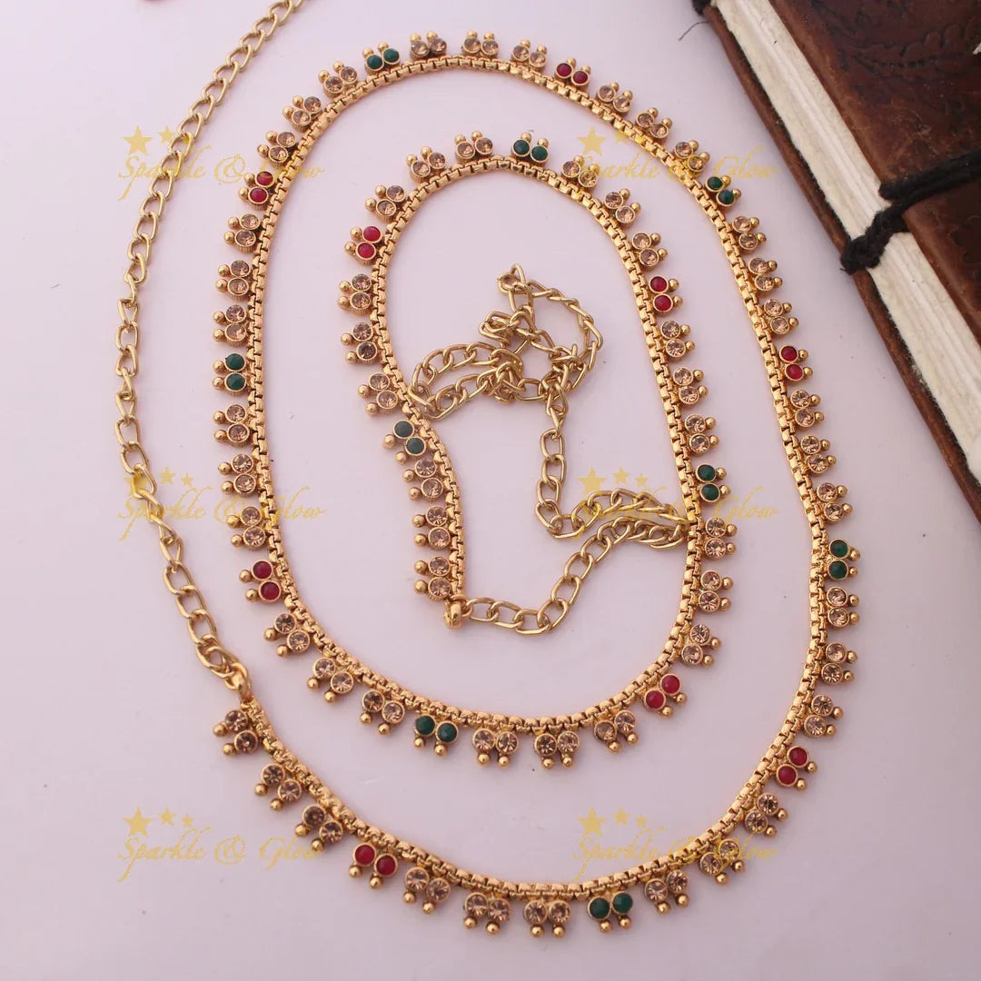 Traditional Dual tone dot stone design Thin Hipchain