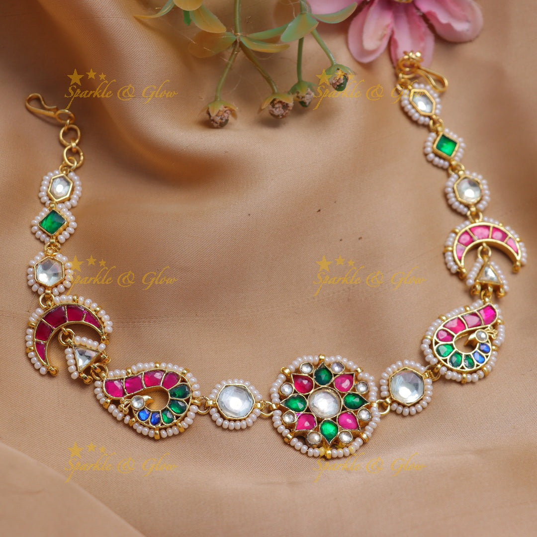 Jadau Kundan Sheeshphool with Crescent Motifs & Floral Center