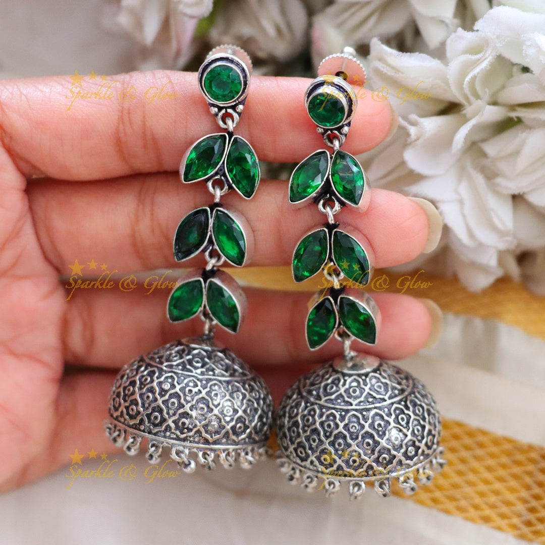 Yellow Long Leaf Stone Jhumukas Earrings