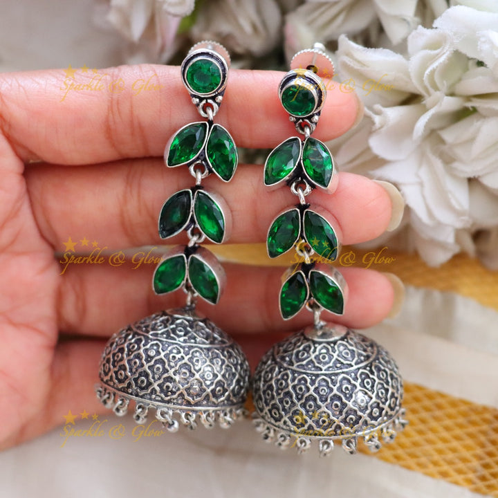 Yellow Long Leaf Stone Jhumukas Earrings