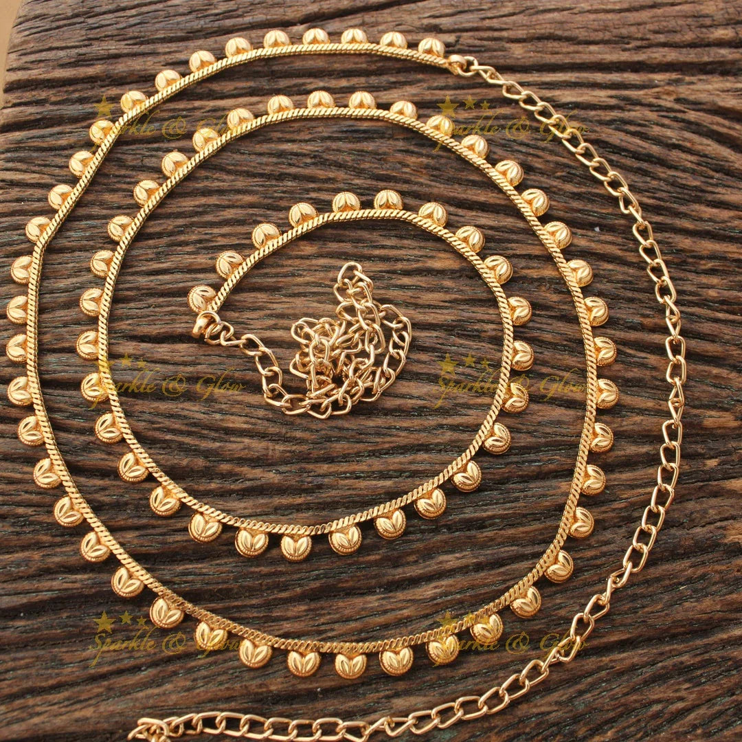 Traditional Gold alike Thin Hipchain with Leaf Drop Detailing