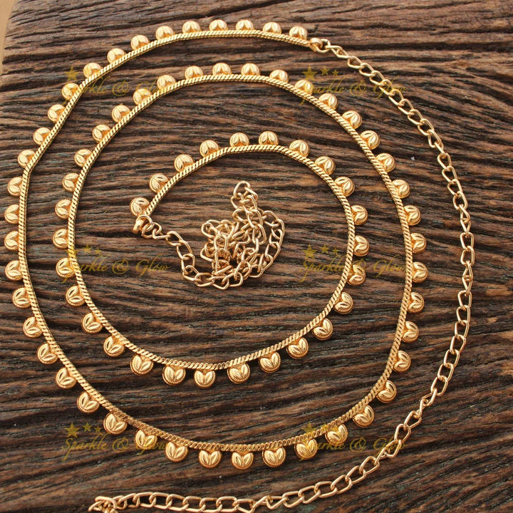 Traditional Gold alike Thin Hipchain with Leaf Drop Detailing