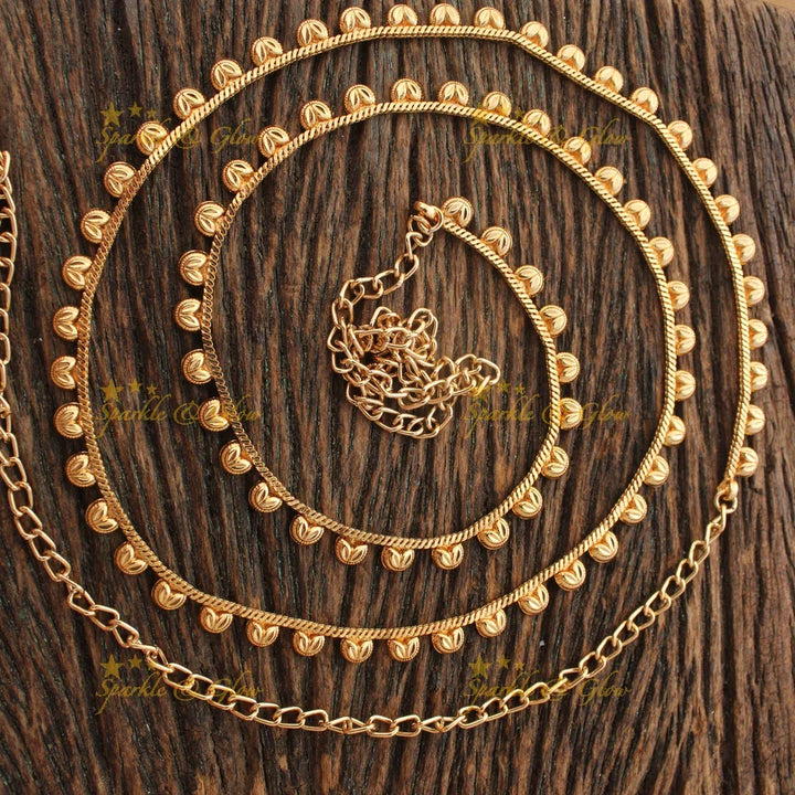 Traditional Gold alike Thin Hipchain with Leaf Drop Detailing