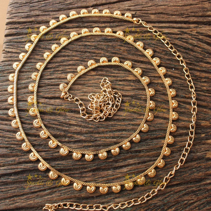 Traditional Gold alike Thin Hipchain with Leaf Drop Detailing