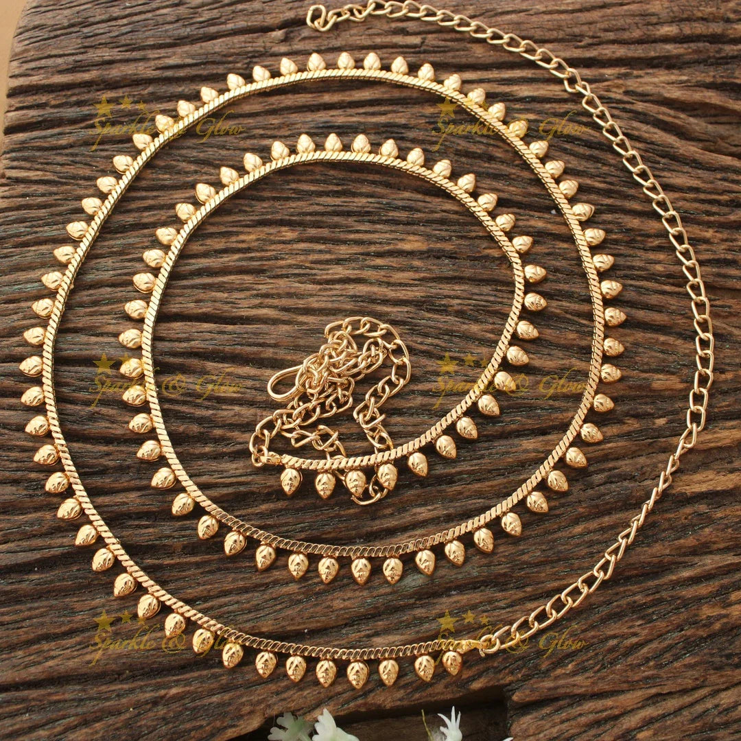 Traditional Gold alike Hipchain with Embossed Drop Charms