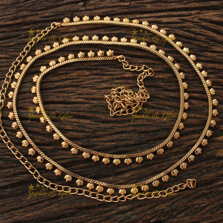 Gold alike Thin Hipchain with Floral Drop Accents