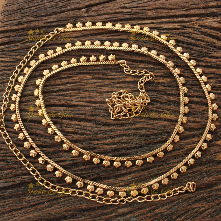 Gold alike Thin Hipchain with Floral Drop Accents