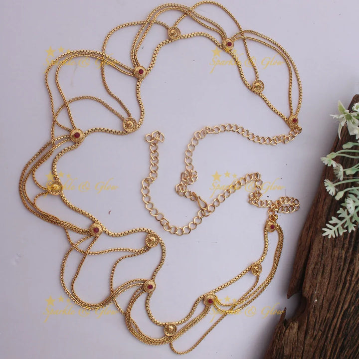 Layered Gold alike Thin Hipchain with Multicolor Stone Embellishments