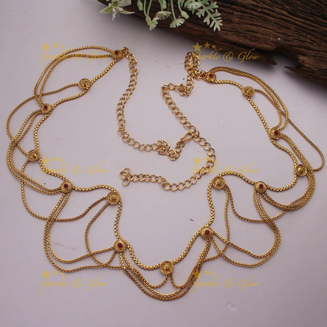 Layered Gold alike Thin Hipchain with Multicolor Stone Embellishments