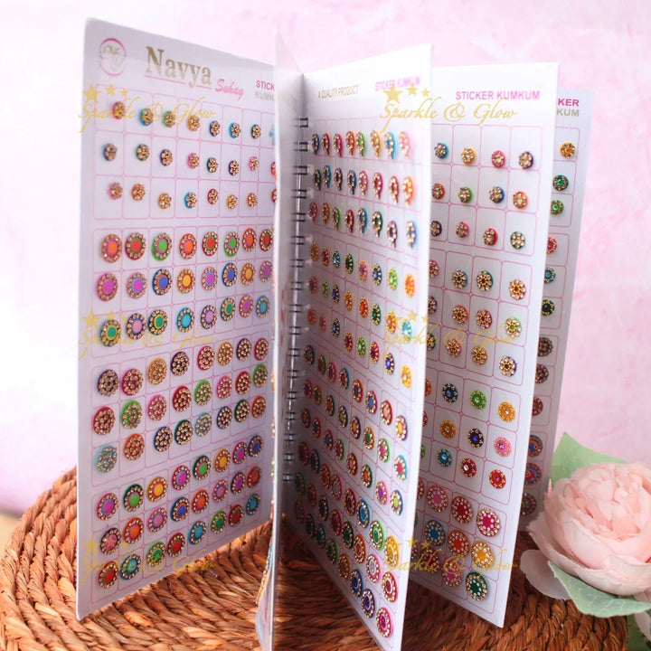 Navya Suhag Round shape Bindi Book with stones and Glass Finish
