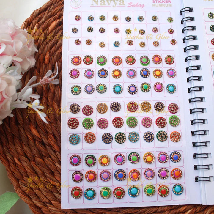 Navya Suhag Round shape Bindi Book with stones and Glass Finish